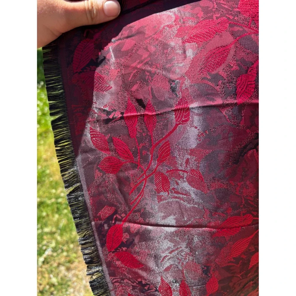NWT Vintage Silk Blend Red+Black Romantic Goth Floral Witchy Scarf